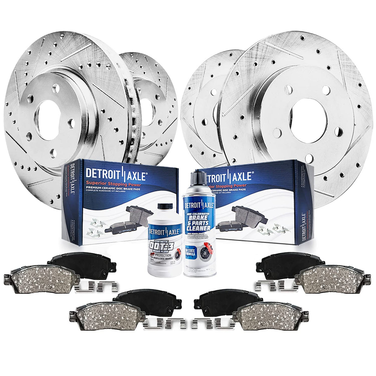 Detroit Axle - Brake Kit for 2011-2019 Ford Taurus Explorer 2012-2019 Flex, 2011-2012 Lincoln MKS, Drilled Slotted Brake Rotors